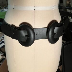 Zara Wide Black Belt with Double Round Buckles